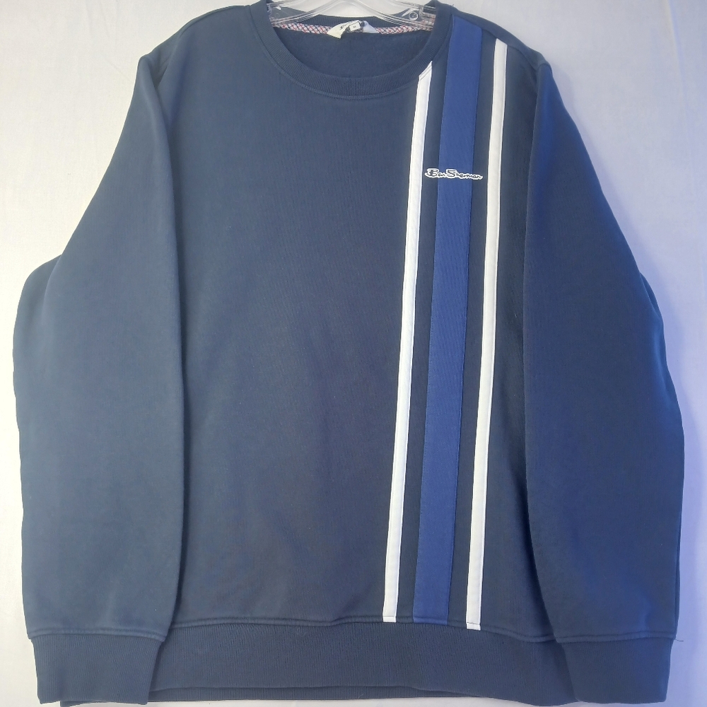 Ben Sherman‎ Sweatshirt Mens XL Navy Blue Vertical Racing Stripes Crewneck